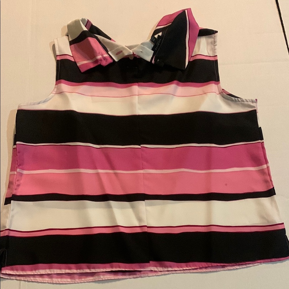 Talbots Striped Sleeveless Top in Pink, Black, and White